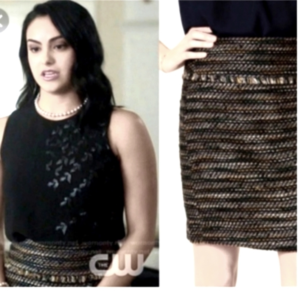 LOFT Black and Gold Textured Skirt